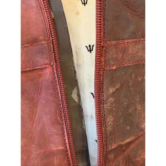 CATERPILLAR CAT Shoes 7.5 Womens Knee High Boots Rust Leather Boho Buckle Zip - Picture 9 of 10